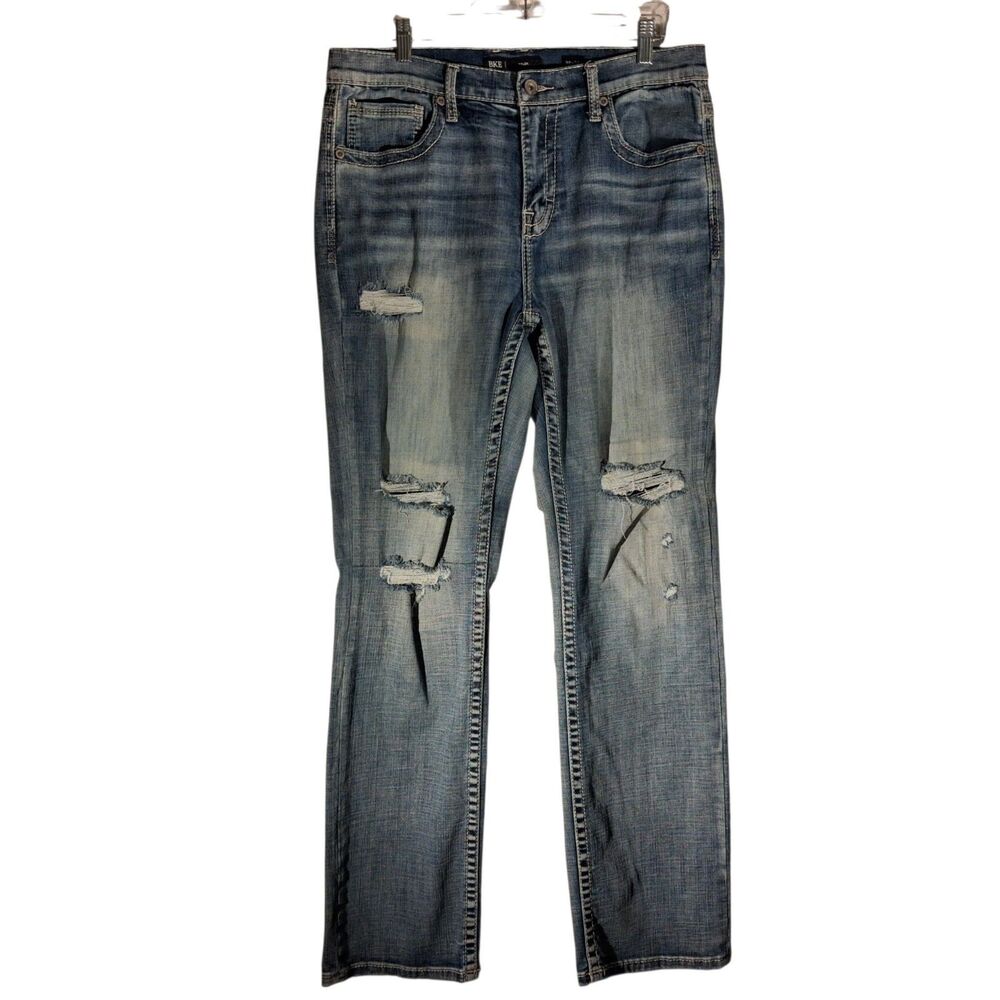 BKE Buckle Tyler jeans mens 34x34 blue distressed denim straight leg ABP23247